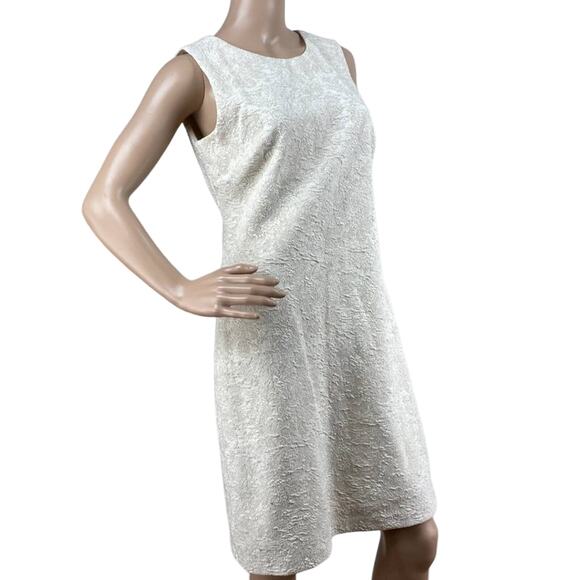 Taylor Cream Glittery Metallic Textured Sleeveless Round Neck Sheath Dress Sz 6 - Picture 4 of 7